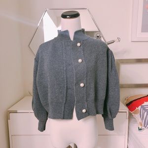 Vintage style pearled cardigan sweater blue